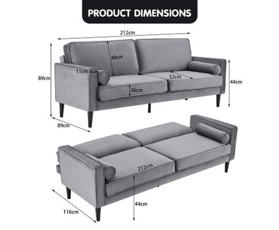 Sarantino Faux Velvet Sofa Bed Couch Furniture Lounge Suite Seat Grey