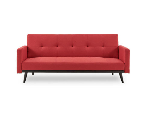 Sarantino Tufted Faux Linen 3-Seater Sofa Bed with Armrests - Red