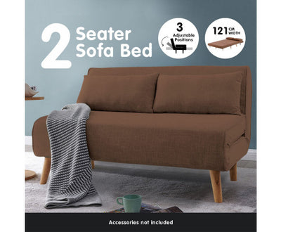 Sarantino 2-Seater Adjustable Sofa Bed Lounge Faux Linen - Brown
