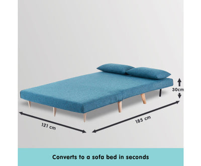 Sarantino Adjustable Corner Sofa 2-Seater Lounge Linen Bed Seat - Blue