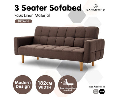 Sarantino 3-Seater Fabric Sofa Bed Futon - Brown