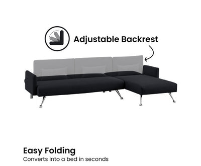 Sarantino Mia 3-Seater Sofa Bed with Chaise & 3 Pillows - Black