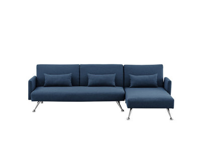 Sarantino Mia 3-Seater Sofa Bed with Chaise & 3 Pillows - Blue