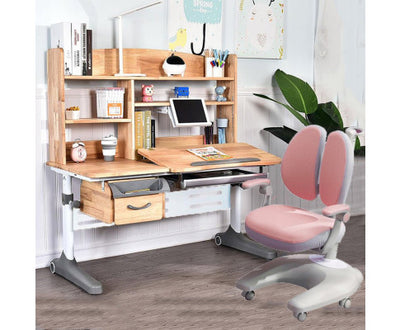 Solid Rubber Wood Height Adjustable Children Kids Ergonomic Study Desk Blue Chair Set 120cm AU