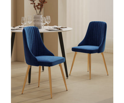 Viva Forever Set of 2 Blue Velvet Dining Chairs – Art Deco Design with Gold Metal Legs