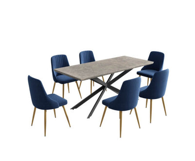 Dining Delight: Rectangular Table and Navy Velvet Chairs Dining Set