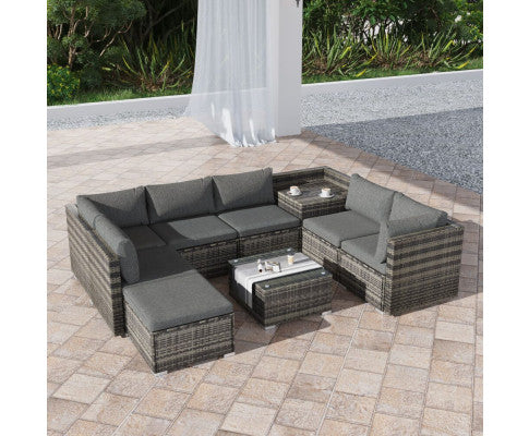 Large Modular Outdoor Ottoman Lounge Set in Grey