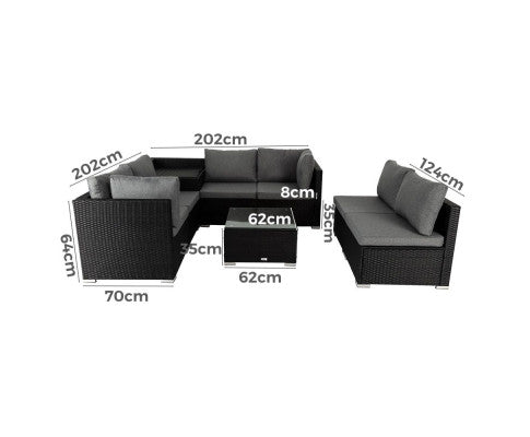 8PCS Outdoor Furniture Modular Lounge Sofa Lizard – Black