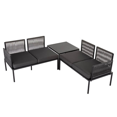 Eden 4-Seater Outdoor Lounge Set with Coffee Table in Black – Stylish Textile and Rope Design