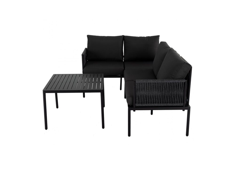 Eden 4-Seater Outdoor Lounge Set with Coffee Table in Black – Stylish Textile and Rope Design