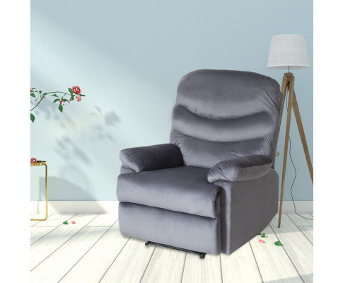 Wide Manual Single Recliner Sofa-Velvet Grey