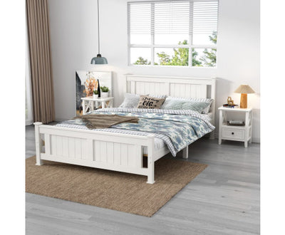 Double Solid Pine Timber Bed Frame-White