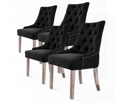 La Bella 4 Set Dark Black French Provincial Dining Chair Amour Oak Leg