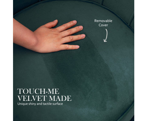 La Bella Shell Scallop Green Armchair Accent Chair Velvet + Round Ottoman Footstool