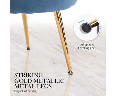 La Bella Shell Scallop Navy Blue Armchair Accent Chair Velvet + Round Ottoman Footstool