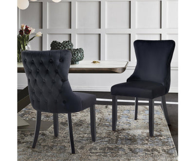 Paris Black Velvet and black Rubberwood Upholstered Dining Chairs Tufted Back -Set of 2