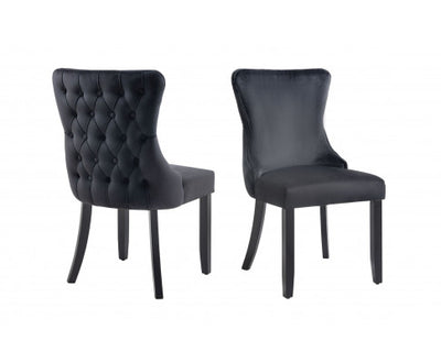 Paris Black Velvet and black Rubberwood Upholstered Dining Chairs Tufted Back -Set of 2