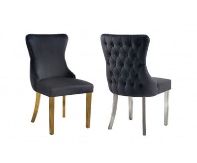 Paris Black Velvet & Gold Polished Steel Upholstered Dining Chairs Tufted Back - Set of 2
