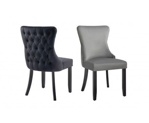 Paris Dark Grey Velvet and black Rubberwood Upholstered Dining Chairs Tufted Back -Set of 2