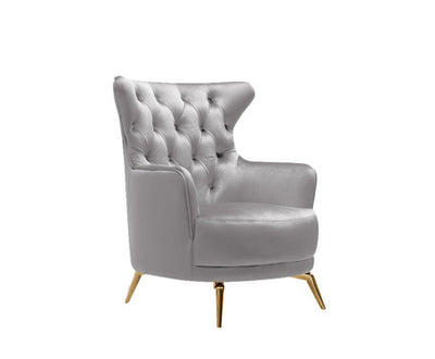 Grand Tufted Lounge - Light Grey Velvet - Gold Legs