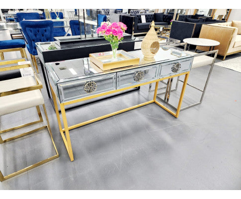 Athens Mirrored Bed Console Table -Gold