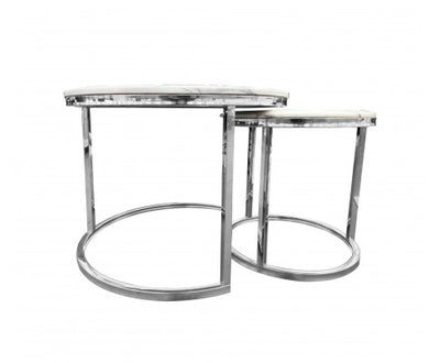 Nesting style Coffee Table - White on Silver - 60cm/40cm