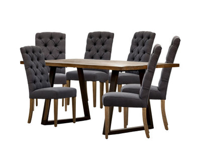 Begonia 7pc Dining Set 180cm Live Edge Table 6 Charcoal Fabric Chair Mango Wood