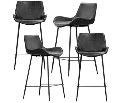 Brando Set of 4 PU Leather Upholstered Bar Chair Metal Leg Stool Vintage Grey