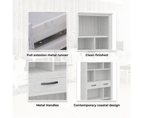 Foxglove Bookshelf Bookcase 5 Tier 2 Drawers Solid Mt Ash Timber Wood - White
