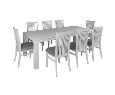 Foxglove 9pc Dining Set 225cm Table 8 PU Seat Chair Solid Mt Ash Wood - White