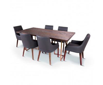 Tuberose 7pc Dining Set 180cm Table 6 PU Chair Solid Acacia Wood Timber - Brown