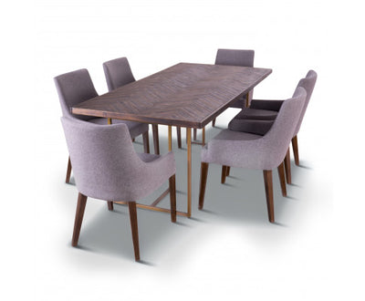 Tuberose 7pc Dining Set 180cm Table 6 Fabric Chair Solid Acacia Wood - Brown