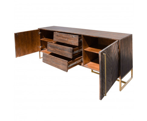 Tuberose Buffet Table 180cm 2 Door 3 Drawer Solid Acacia Timber Wood - Brown