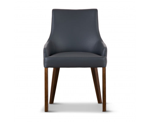 Tuberose Dining Chair Set of 2 PU Leather Solid Acacia Wood Furniture Dark Grey