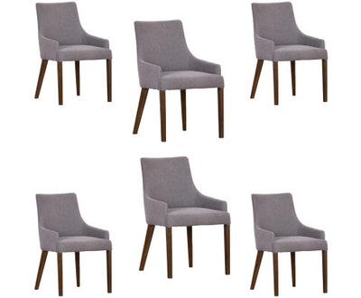 Tuberose Dining Chair Set of 6 Fabric Seat Solid Acacia Wood Furniture - Grey