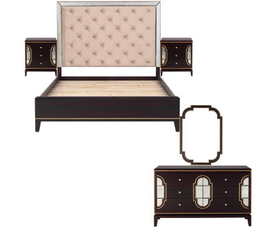 Scarlet 5pc King Bed Frame Bedroom Suite Timber Bedside Dresser Mirror Package