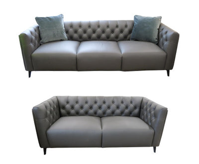 Luxe 2pc Genuine Forli Leather Sofa Set 2.5-3.5 Seater Lounge Couch -Dark Grey