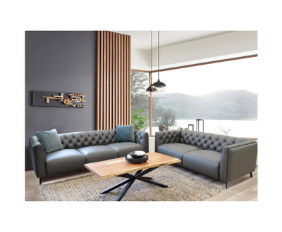 Luxe 2pc Genuine Forli Leather Sofa Set 2.5-3.5 Seater Lounge Couch -Dark Grey