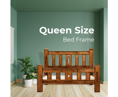 Umber Bed Frame Queen Size Mattress Base Solid Pine Timber Wood - Dark Brown