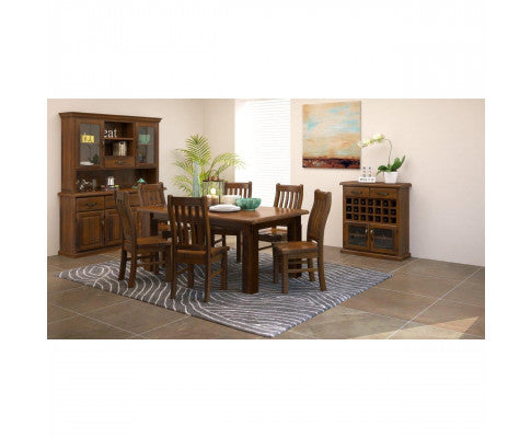 Umber 7pc Dining Set 180cm Table 6 Chair Solid Pine Wood Timber - Dark Brown