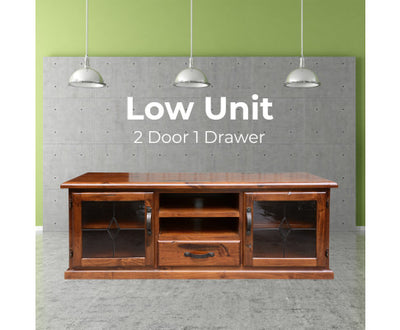Umber ETU Entertainment TV Unit 166cm 2 Door 1 Drawer Solid Pine Wood - Dark Brown
