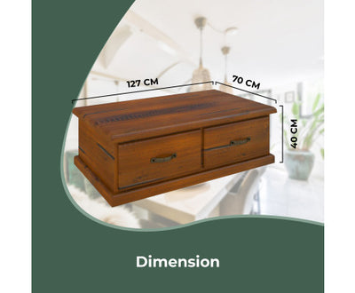 Umber Coffee Table 127cm 2 Drawer Solid Pine Timber Wood - Dark Brown