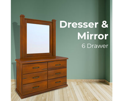 Umber Dresser Mirror 7 Chest of Drawers Solid Wood Storage Cabinet - Dark Brown