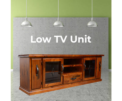 Umber ETU Entertainment TV Unit 220cm 2 Door 1 Drawer Pine Wood - Dark Brown