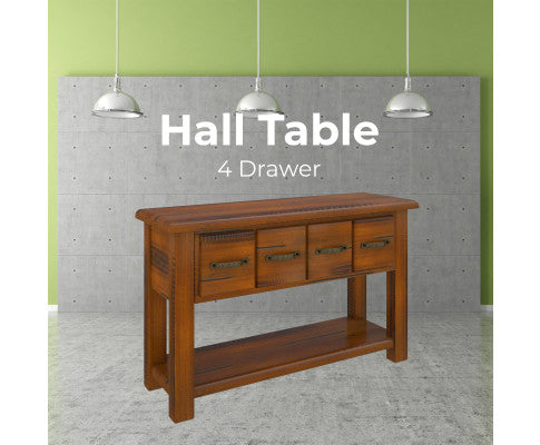 Umber Console Hallway Entry Table 136cm Solid Pine Timber Wood - Dark Brown