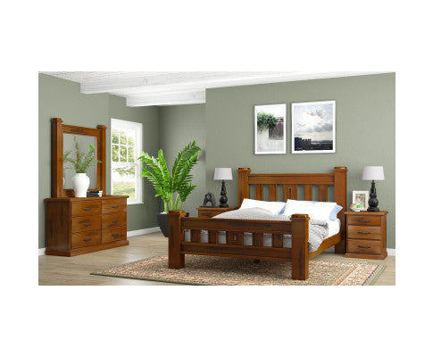 Umber 4pc Queen Bed Frame Suite Bedside Dresser Furniture Package - Dark Brown