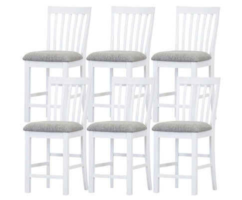 Laelia Tall Bar Chair Stool Set of 6 Solid Acacia Wood Coastal Furniture - White