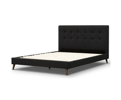 Volga Queen Bed Platform Frame Fabric Upholstered Mattress Base - Charcoal