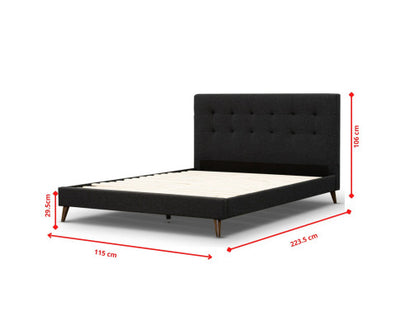 Volga King Single Bed Platform Frame Fabric Upholstered Mattress Base - Charcoal