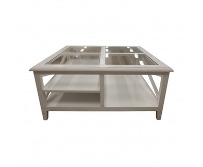 Daisy Coffee Table 100cm Glass Top Solid Acacia Wood Hampton Furniture - White